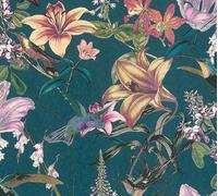 Architects Paper papier peint fleuri Jungle Chic papier peint oiseau intissé bleu jaune vert rouge noir 10,05 m x 0,53 m