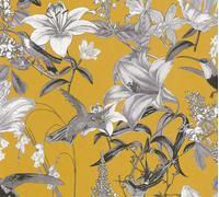 Architects Paper papier peint fleuri Jungle Chic papier peint oiseau intissé jaune gris noir blanc 10,05 m x 0,53 m