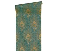 AS Creation Papier Peint Métallique Plume De Paon Teal AS369714 Absolument Chic