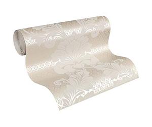 Architects Paper Papier peint intissé floqué Luxury Wallpaper avec ornements baroques 10,05 x 0,52 m Crème métallisé Fabriqué en Allemagne 305441 30544-1