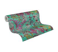 Architects Paper Papier Peints Fleuris Floral Impression intissé - 10,05m x 0,53m - Vert Violet Gris Fabriqué en Allemagne 377516 37751-6