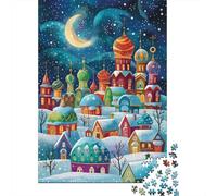 Architecture à Dôme Russe Puzzle 1000 Pièces Papier pour Adultes Nuit Neigeuse Ciel Étoilé Décoration Détente Famille 52x38cm/1000pcs