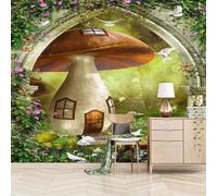 Architecture Arches Champignons Cabanes Fleurs Papier Peint 3d Moderne Soie Texturée Haut De Gamme IdéAl Pour Le Salon Et La Chambre à Coucher-250cm×170cm