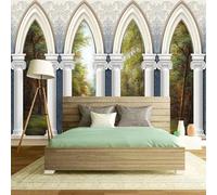 Architecture Blanche Forêt Verte Rivière Papier Peint 3D Installation Facile Intissé Tapisserie Bureau Salon Canapé Chambre Décoration Murale-350cm×256cm