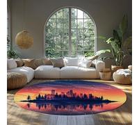 Architecture Chambre Lavable Chambre à Coucher Tapis Ronds rêve Vue de Nuit Doux antidérapant Tapis Circulaire pour entrée Cuisine Maison Salle à Manger décor 152cm（Rond）