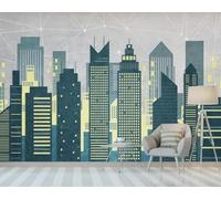 Architecture De Ville Stéréoscopique À Géométrie Simple Papier Peint 3D Installation Facile Intissé Tapisserie Bureau Salon Canapé Chambre Décoration Murale-350cm×256cm