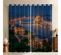 Architecture du Palais Rideaux Occultants Thermiques Ville animée Lot de 2 Œillets, Opaque Imprimé 3D, Isolation Phonique, Idéal Chambre, Salon ou Véranda 140L X 280H cm