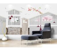 Architecture D'Une Maison Simple Créativité D'Un Oiseau À Fleurs Papier Peint 3D Installation Facile Intissé Tapisserie Bureau Salon Canapé Chambre Décoration Murale-400cm×280cm