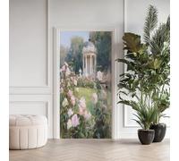 Architecture Européen Stickers pour Papier Peint PVC Imperméable,Fleur Rose Porte Autocollants 3D Trompe L'Oeil,Peinture à L'huile Poster de Porte Amovible 63x205 cm a1R315