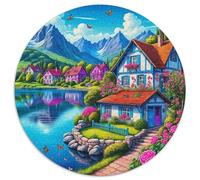 Architecture Fantastique Puzzle De 1000 Pièces Jeu Cadeau Unique Belles Maisons Puzzle Ronds Jeu D'Intelligence pour Adultes Et Enfants1000pcs (67.5x67.5cm)