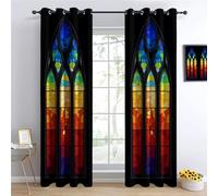 Architecture Gothique Occultant Rideaux 220 x 215 cm Isolant Thermique Vitraux Arche, Anti Froid Bloque la Lumière Rideau à Oeillets insonorisés Rideaux pour Chambre Salon