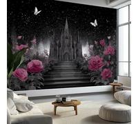 Architecture Gothique Rose Papillon Papier Peint Noir Photo Peintures Murales, Salon Tv Canapé Thème Hôtel De Luxe Couloir Fond Mur Peinture Décor À La Maison 200 x 140 cm