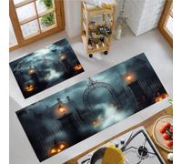 Architecture Gothique Tapis de Cuisine Devant Evier Antidérapant Lavable, Arche Pierre Tombale Lanterne Citrouille Tapis Couloir Absorbant pour Buanderie Cuisine Salle de Bain - 50x80+50x120cm