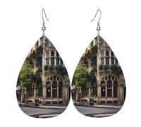 Architecture in Downtown Chicago Boucles d'oreilles pendantes en cuir en forme de larme élégantes et légères pour femmes et filles, taille unique, cuir, sans pierre précieuse
