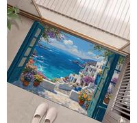 Architecture Insulaire avec Vue sur La Mer Tapis Entree Interieur, Paysages Naturels Antidérapant et Doux Paillasson Lavable en Machine pour Couloir entrée ou Cuisine, 50 x 80 cm
