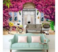 Architecture Magenta Floral Vigne Papillon Papier Peint 3D Installation Facile Intissé Tapisserie Bureau Salon Canapé Chambre Décoration Murale-350cm×256cm