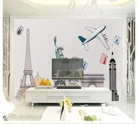 Architecture Minimaliste Dessinée À La Main Figures D'Avions Papier Peint 3D Installation Facile Intissé Tapisserie Bureau Salon Canapé Chambre Décoration Murale-200cm×140cm