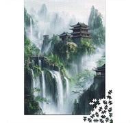 Architecture Montagne Ancienne Puzzle 1000 Pièces Papier pour Adultes Cascade Jeu de Puzzle 1000 Pièces Décoration Détente 70x50cm/1000pcs