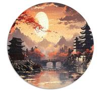 Architecture Orientale Lac Automne Puzzle 1000 Pièces Papier Puzzle pour Adultes Relaxation Décor Maison 1000pcs (67.5x67.5cm)