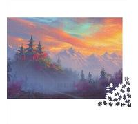 Architecture Orientale Traditionnelle Puzzle 1000 Pièces Papier Puzzle pour Adultes Paysage de Montagne Brumeux Coucher de Soleil Jeu en Famille Détente Décoration Maison 38x26cm/1000pcs