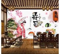 Architecture Personnages Fleurs Mets Délicats Sushis Papier Peint 3D Installation Facile Intissé Tapisserie Bureau Salon Canapé Chambre Décoration Murale-250cm×170cm