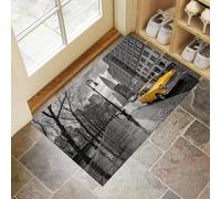 Architecture Réaliste Paillasson Attrape-Poussière, Scène Rue New York Tapis de Sol Antidérapant Lavable en Machine, 45 x 75 cm Tapis d'Entrée pour Chien Entrée Porte et Couloir - Noir Et Gris