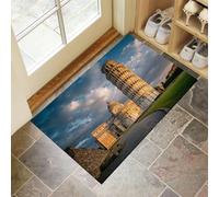 Architecture Rétro Paillasson D'Entrée Discret Absorbant - - Antidérapant -La Tour Penchée Pise Italie Tapis De Sol pour Entrée d'animaux Salle De Bain - Vert Foncé
