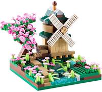 Architecture Rivière Moulin À Vent Arbre Sakura Micro Blocs De Construction Ensemble Arbres Jouets Fleurs Pour Filles, Un Kit De Modèle De Fleur De Cerisier Cadeau Bricolage