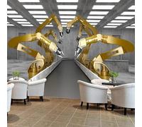 Architecture Tridimensionnelle Grise Dorée Machines Papier Peint 3D Installation Facile Intissé Tapisserie Bureau Salon Canapé Chambre Décoration Murale-300cm×210cm