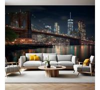 Architecture Urbaine Papier Peint 300 x 210 cm Pont de Brooklyn, New York Papier Peint Panoramique Tapisserie Photo Poster Intissé Mur Moderne Décor Murale Salon Chambre á Coucherr Bureau
