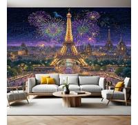 Architecture Urbaine Papier Peint Intissé 200x140 cm La Tour Eiffel la nuit Papier Peint Panoramique Mural Affiche Géante Décoration Murale Photo Salon Chambre D'enfant Décor Fond TV