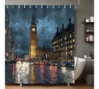 Architecture Urbaine Rideau Décoratif de Salle de Bain Big Ben à Londres Tissu Polyester Imperméable Lavable 240x200 cm avec 12 Crochets