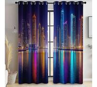 Architecture Urbaine Rideaux occultants, Marina De Dubaï imprimés Polyester Rideaux Thermiques à Oeillets, Décoration Intérieure pour Salon Chambre Fenetre, 91.5L x 214H cm (2 Panneaux)
