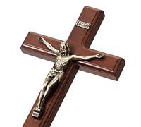 ARCHOBAN Crucifix mural en forme de croix catholique, 30,5 cm en bois marron + laiton antique
