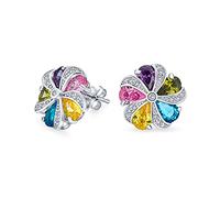 Arciel Colorful Statement Multicolor Cz Circle Swirling Button Flower Stud Earrings For Women Ados Argenté