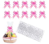 Arcjunys Lot de 10 sacs en cellophane transparents pour emballage cadeau, paniers avec nœuds à tirer 35 x 50 cm