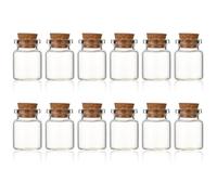 Arcjunys Lot de 12 petites bouteilles en verre avec couvercles en liège de 5 ml - Mini bouteilles en verre avec bouchons en liège - Petits pots en verre pour loisirs créatifs, décoration, fête de