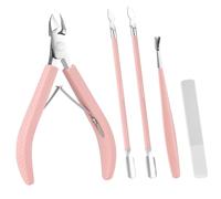 Arcjunys Lot de 4 pinces à cuticules et repousse-cuticules en acier inoxydable professionnel pour ongles des doigts et des orteils - Rose