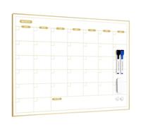 ARCO alendrier mensuel blanc 60 x 45 cm magnétique effaçable à sec avec cadre doré, planificateur mural pour la maison, le bureau, l'école
