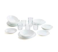 Arcopal Vaisselle blanche complète pour 6 personnes 18 pièces + Lot de 6 verres en verre 26 cl Unique, 19 pièces