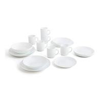 Arcopal Vaisselle blanche complète Zelie, pour 6 personnes, 24 pièces, plate, 6 assiettes à dessert et 6 tasses, verre opale