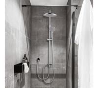 ARCORA Colonne de douche sans Robinet, Ensemble de Douche avec Pommeau Rond et Douchette à Main Anticalcaire, Mitigeur Douchette Douche Salle de Bain Hauteur Réglable en Acier Inox, Chromé