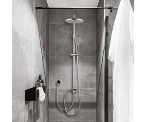 ARCORA Colonne de douche sans Robinet, Ensemble de Douche avec Pommeau Rond et Douchette à Main Anticalcaire, Mitigeur Douchette Douche Salle de Bain Hauteur Réglable en Acier Inox, Chromé