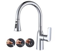 ARCORA Robinet de Cuisine avec Haut Bec Rotatif à 360° Mitigeur Evier avec Douchette Extensible Robinetterie de Cuisine Eau Chaude et Froide Réglable Mitigeur Cuisine 3 Jets en Chrome Argenté