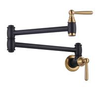 ARCORA Robinet de remplissage de casserole noir et doré - Robinet de cuisine pliable à 2 poignées avec bras oscillants à double joint - Robinet de poêle en laiton