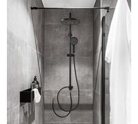 ARCORA Système de Douche Sans Robinet, Ensemble de Colonne de Douche avec Douchette à Main 3 Modes et Grande Douche Plafond, Barre Télescopique, Raccord G1/2, Jets en Silicone Anti-Calcaire, Noir