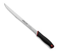 Arcos Series Duo - Couteau à trancher Couteau à Jambon - Lame Nitrum Acier Inoxydable 240 mm - Manche en polypropylène recouvert d’élastomère Noir et Rouge