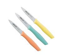 Arcos Couteau Office | Boîte de 3 Couteaux d'Office | Set de Couteaux d’Office |3 pièces | Couteaux de Cuisine | Couteau à légumes | Couteau Fruit (Jaune, Turquoise, Orange, 85 mm)