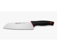 Arcos Couteau Santoku Alvéoles - Acier Inoxydable Nitrum - Lame 18 cm - Manche Ergonomique Noir Rouge - Idéal Viande, Poisson, Légumes - Série Duo