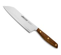 Arcos Couteau Santoku en Acier Inoxydable pour Poisson, Viande et Légumes - Manche en Bois d'Ovengkol 100% Naturel, Lame de 190 mm - Couleur Marron, Série Nordika
